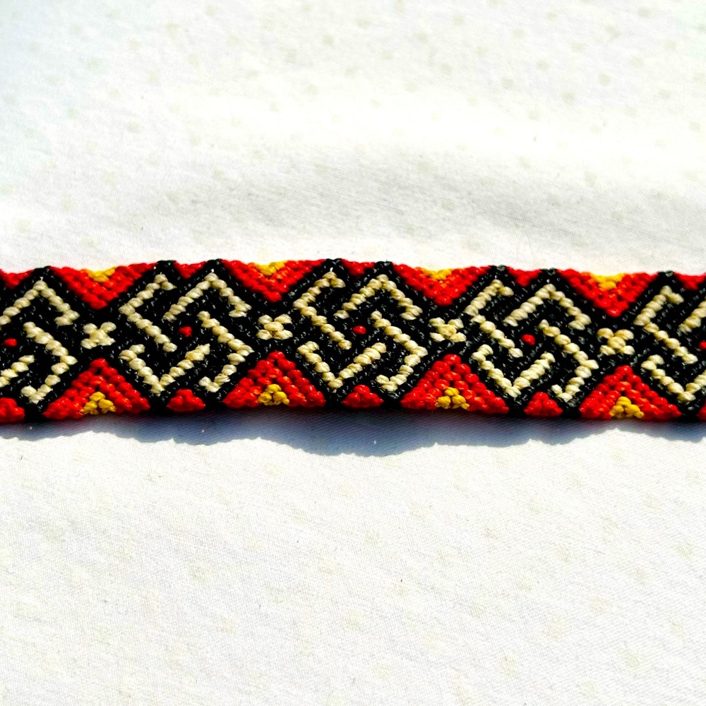 Handcrafted Macrame Bracelet Peruvian Design Red White Black Artisanal